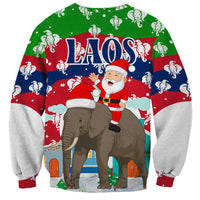 Laos Christmas Sweatshirt with Santa Riding Elephant and Festive Flag Pattern - Wonder Print Shop