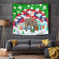 Laos Christmas Tapestry with Santa Riding Elephant and Festive Flag Pattern - Wonder Print Shop