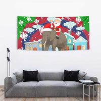 Laos Christmas Tapestry with Santa Riding Elephant and Festive Flag Pattern - Wonder Print Shop