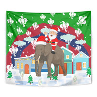 Laos Christmas Tapestry with Santa Riding Elephant and Festive Flag Pattern - Wonder Print Shop