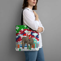 Laos Christmas Tote Bag with Santa Riding Elephant and Festive Flag Pattern - Wonder Print Shop