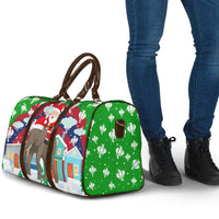 Laos Christmas Travel Bag with Santa Riding Elephant and Festive Flag Pattern - Wonder Print Shop