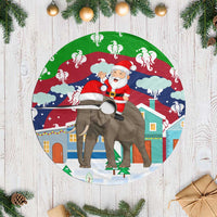 Laos Christmas Tree Skirt with Santa Riding Elephant and Festive Flag Pattern - Wonder Print Shop