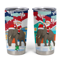 Laos Christmas Tumbler Cup with Santa Riding Elephant and Festive Flag Pattern - Wonder Print Shop