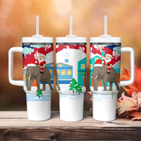 Laos Christmas Tumbler With Handle with Santa Riding Elephant and Festive Flag Pattern - Wonder Print Shop