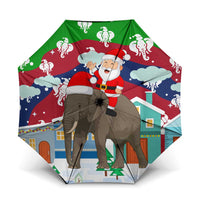 Laos Christmas Umbrella with Santa Riding Elephant and Festive Flag Pattern - Wonder Print Shop