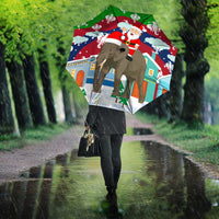 Laos Christmas Umbrella with Santa Riding Elephant and Festive Flag Pattern - Wonder Print Shop