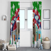 Laos Christmas Window Curtain with Santa Riding Elephant and Festive Flag Pattern - undefined
