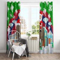 Laos Christmas Window Curtain with Santa Riding Elephant and Festive Flag Pattern - undefined