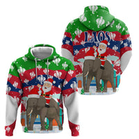 Laos Christmas Zip Hoodie with Santa Riding Elephant and Festive Flag Pattern - Wonder Print Shop