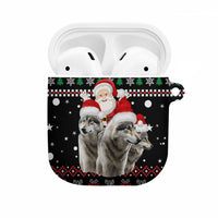 Latvia Christmas AirPods Case with Santa Claus and Wolves in Holiday Pattern Design - Wonder Print Shop