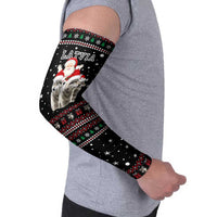 Latvia Christmas Arm Sleeves with Santa Claus and Wolves in Holiday Pattern Design - Wonder Print Shop
