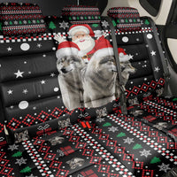 Latvia Christmas Back Car Seat Cover with Santa Claus and Wolves in Holiday Pattern Design - Wonder Print Shop