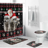 Latvia Christmas Bathroom Set with Santa Claus and Wolves in Holiday Pattern Design - Wonder Print Shop