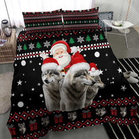 Latvia Christmas Bedding Set with Santa Claus and Wolves in Holiday Pattern Design - Wonder Print Shop