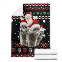 Latvia Christmas Blanket with Santa Claus and Wolves in Holiday Pattern Design - Wonder Print Shop