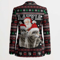 Latvia Christmas Blazer with Santa Claus and Wolves in Holiday Pattern Design - Wonder Print Shop