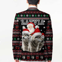Latvia Christmas Blazer with Santa Claus and Wolves in Holiday Pattern Design - Wonder Print Shop