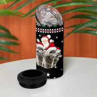 Latvia Christmas 4 in 1 Can Cooler Tumbler with Santa Claus and Wolves in Holiday Pattern Design - Wonder Print Shop