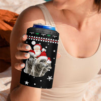 Latvia Christmas 4 in 1 Can Cooler Tumbler with Santa Claus and Wolves in Holiday Pattern Design - Wonder Print Shop