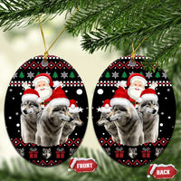 Latvia Christmas Ceramic Ornament with Santa Claus and Wolves in Holiday Pattern Design - Wonder Print Shop