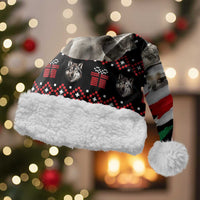 Latvia Christmas Santa Hat with Santa Claus and Wolves in Holiday Pattern Design - Wonder Print Shop
