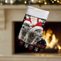 Latvia Christmas Stocking with Santa Claus and Wolves in Holiday Pattern Design - Wonder Print Shop