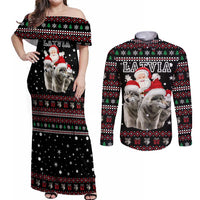 Latvia Christmas Couples Matching Off Shoulder Maxi Dress and Long Sleeve Button Shirt with Santa Claus and Wolves in Holiday Pattern Design - Wonder Print Shop