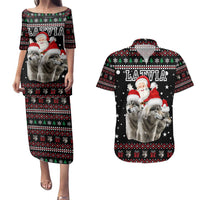 Latvia Christmas Couples Matching Puletasi and Hawaiian Shirt with Santa Claus and Wolves in Holiday Pattern Design - Wonder Print Shop
