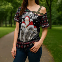 Latvia Christmas Cross Shoulder Shirt with Santa Claus and Wolves in Holiday Pattern Design - Wonder Print Shop