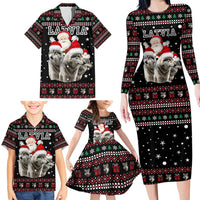 Latvia Christmas Family Matching Long Sleeve Bodycon Dress and Hawaiian Shirt with Santa Claus and Wolves in Holiday Pattern Design - Wonder Print Shop