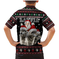 Latvia Christmas Family Matching Mermaid Dress and Hawaiian Shirt with Santa Claus and Wolves in Holiday Pattern Design - Wonder Print Shop
