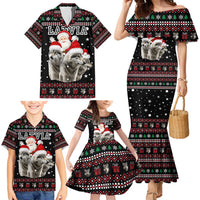 Latvia Christmas Family Matching Mermaid Dress and Hawaiian Shirt with Santa Claus and Wolves in Holiday Pattern Design - Wonder Print Shop