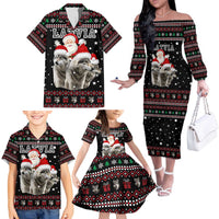 Latvia Christmas Family Matching Off The Shoulder Long Sleeve Dress and Hawaiian Shirt with Santa Claus and Wolves in Holiday Pattern Design - Wonder Print Shop