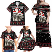 Latvia Christmas Family Matching Off Shoulder Maxi Dress and Hawaiian Shirt with Santa Claus and Wolves in Holiday Pattern Design - Wonder Print Shop