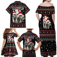 Latvia Christmas Family Matching Off Shoulder Maxi Dress and Hawaiian Shirt with Santa Claus and Wolves in Holiday Pattern Design - Wonder Print Shop