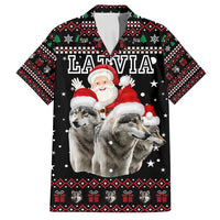 Latvia Christmas Family Matching Puletasi and Hawaiian Shirt with Santa Claus and Wolves in Holiday Pattern Design - Wonder Print Shop