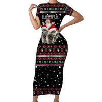 Latvia Christmas Family Matching Short Sleeve Bodycon Dress and Hawaiian Shirt with Santa Claus and Wolves in Holiday Pattern Design - Wonder Print Shop