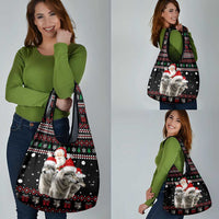 Latvia Christmas Grocery Bag with Santa Claus and Wolves in Holiday Pattern Design - Wonder Print Shop