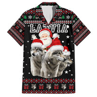 Latvia Christmas Hawaiian Shirt with Santa Claus and Wolves in Holiday Pattern Design - Wonder Print Shop