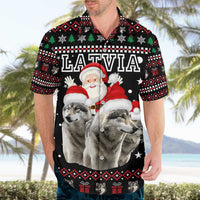 Latvia Christmas Hawaiian Shirt with Santa Claus and Wolves in Holiday Pattern Design - Wonder Print Shop