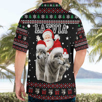 Latvia Christmas Hawaiian Shirt with Santa Claus and Wolves in Holiday Pattern Design - Wonder Print Shop