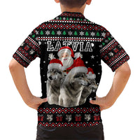 Latvia Christmas Hawaiian Shirt with Santa Claus and Wolves in Holiday Pattern Design - Wonder Print Shop