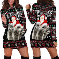 Latvia Christmas Hoodie Dress with Santa Claus and Wolves in Holiday Pattern Design - Wonder Print Shop