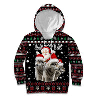 Latvia Christmas Kid Hoodie with Santa Claus and Wolves in Holiday Pattern Design - Wonder Print Shop