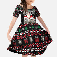 Latvia Christmas Kid Short Sleeve Dress with Santa Claus and Wolves in Holiday Pattern Design - Wonder Print Shop