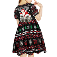 Latvia Christmas Kid Short Sleeve Dress with Santa Claus and Wolves in Holiday Pattern Design - Wonder Print Shop