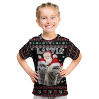 Latvia Christmas Kid T Shirt with Santa Claus and Wolves in Holiday Pattern Design - Wonder Print Shop