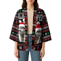 Latvia Christmas Kimono with Santa Claus and Wolves in Holiday Pattern Design - Wonder Print Shop
