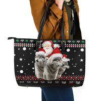 Latvia Christmas Leather Tote Bag with Santa Claus and Wolves in Holiday Pattern Design - Wonder Print Shop